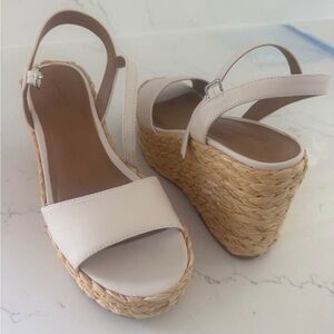 Rattan Cream Wedge Sandals